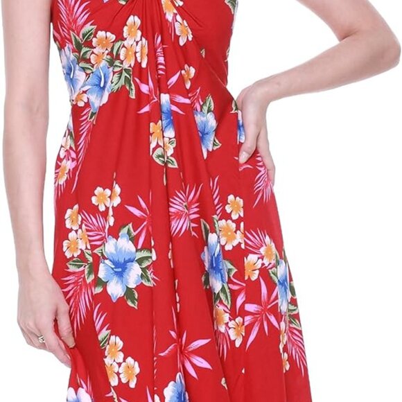 Women's Hawaiian Floral Dress Halter Neck Rayon Lightweight Vacation - Picture 1 of 6